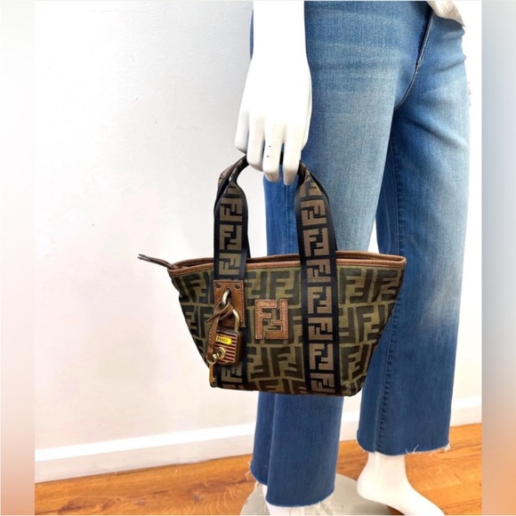 FENDI FF ZUCCA NYLON & LEATHER MINI PADLOCK TOTE BAG - Picture 6 of 9